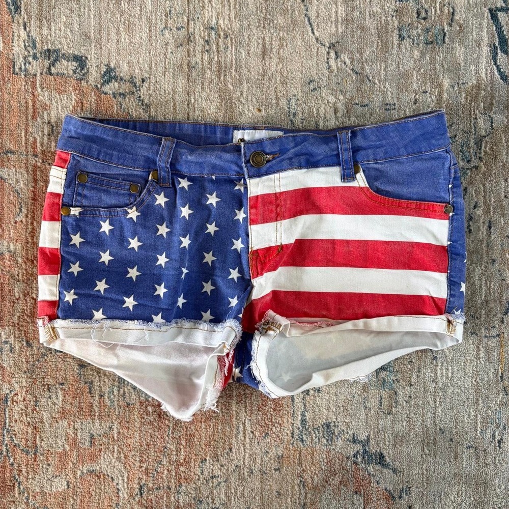 Tipsy Elves Womens American Flag Micro Shorts Stars Stripes Y2K Red White Blue L